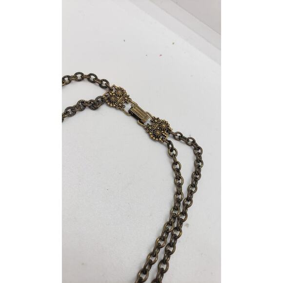 Vintage Art Nouveau Brass Etruscan Revival Festoon Necklace Leaves 1920s - Picture 8 of 9